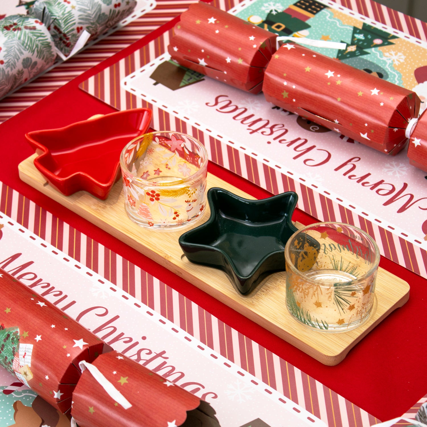 5pc Ceramic & Glass Christmas Serving Bowls On Tray Set