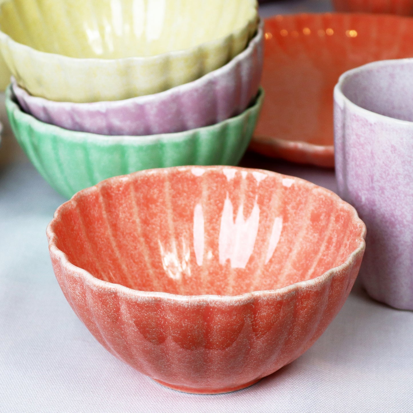 Set Of 4 Pastel Scalloped Cereal Bowls