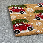 Red Christmas Car Coir Doormat