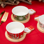 Set Of 6 Festive Christmas Nibble Bowls With Bamboo Trays