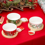 Set Of 6 Festive Christmas Nibble Bowls With Bamboo Trays