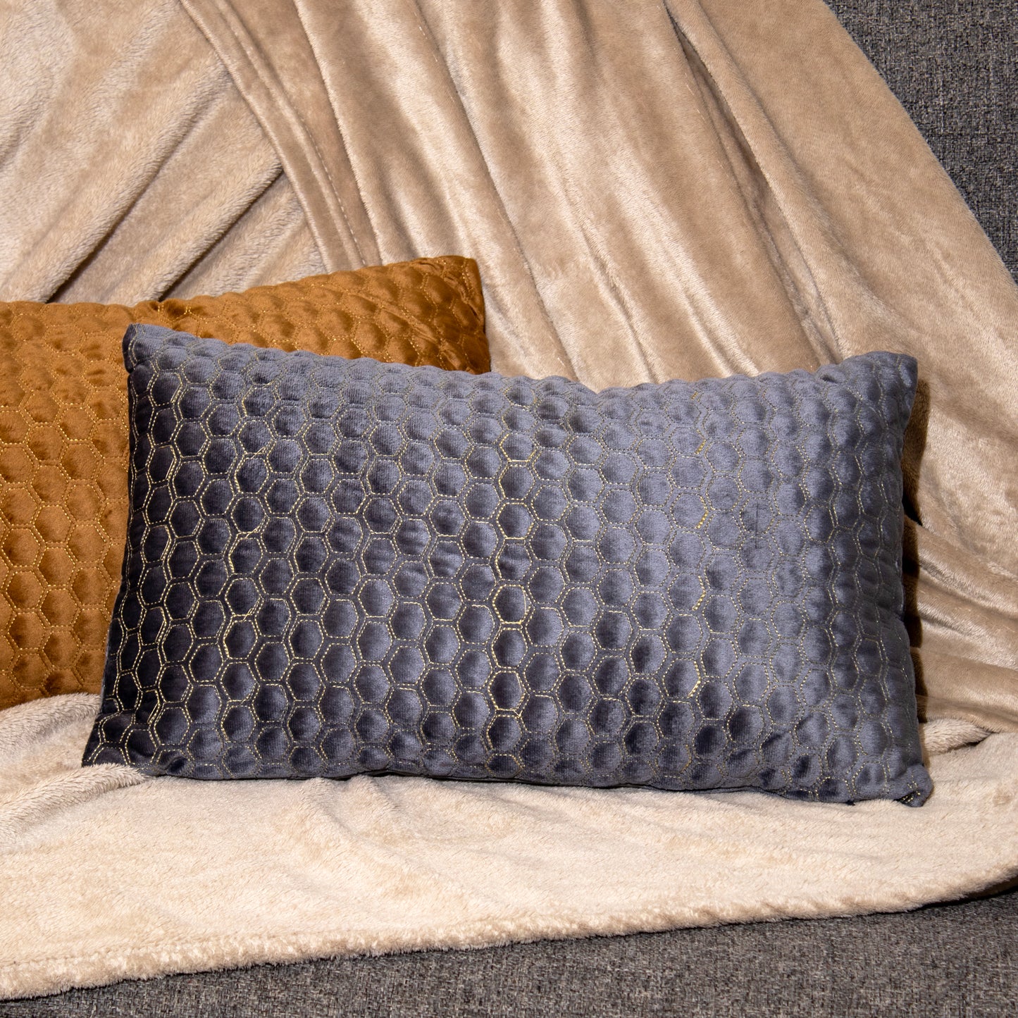 Honeycomb Patterned Velvet Cushions