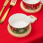 Set Of 6 Festive Christmas Nibble Bowls With Bamboo Trays