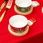 Set Of 6 Festive Christmas Nibble Bowls With Bamboo Trays