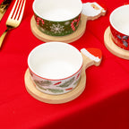 Set Of 6 Festive Christmas Nibble Bowls With Bamboo Trays