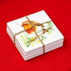 Set Of 4 Ceramic Christmas Robins Coasters
