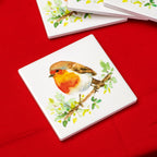 Set Of 4 Ceramic Christmas Robins Coasters