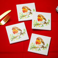 Set Of 4 Ceramic Christmas Robins Coasters