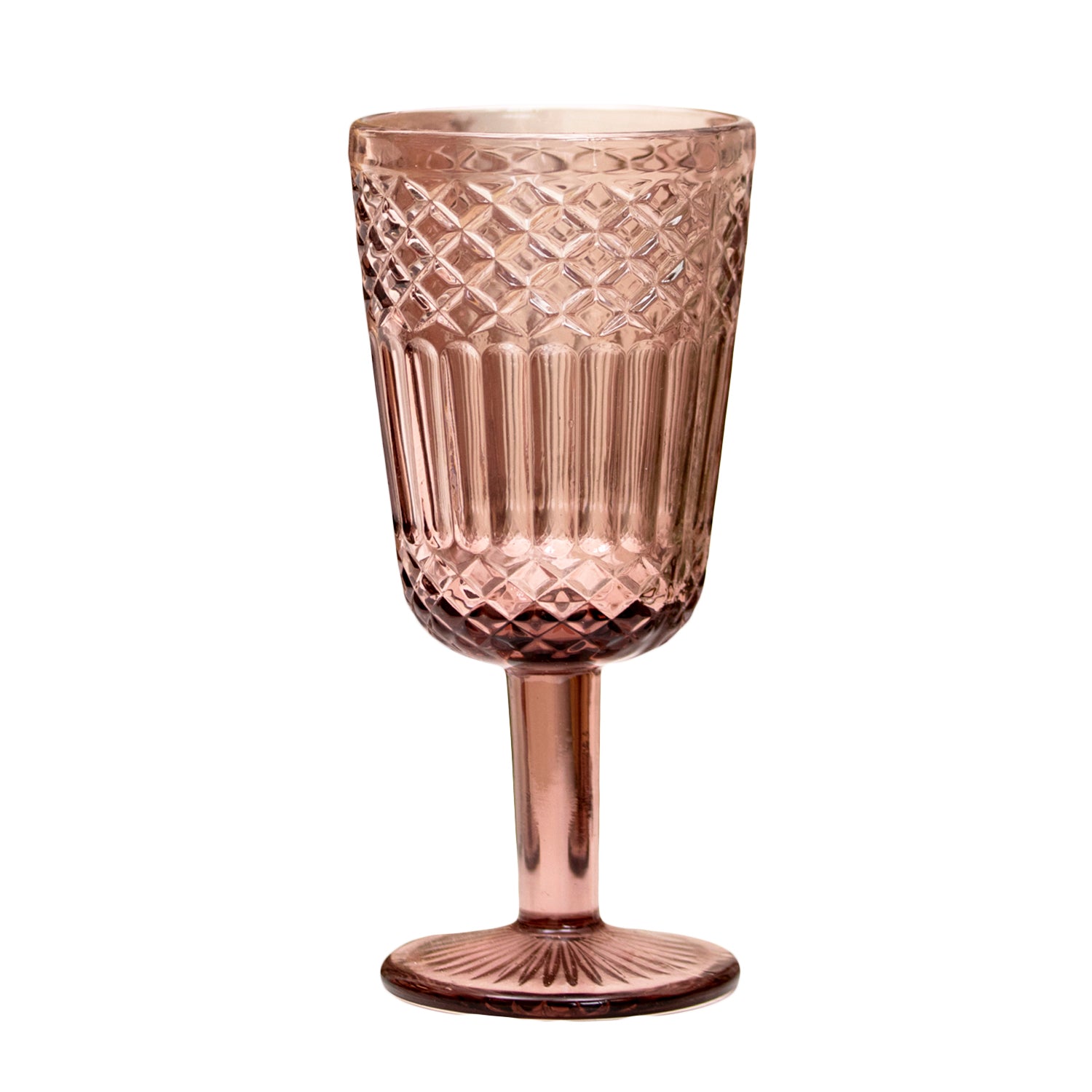 Set Of 6 Embossed Pink Wine Glasses