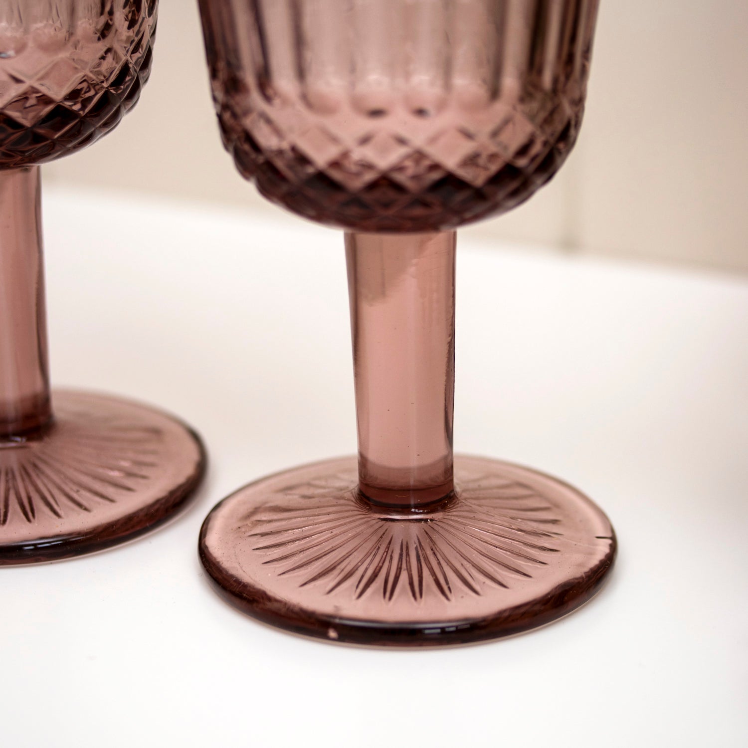 Set Of 6 Embossed Pink Wine Glasses