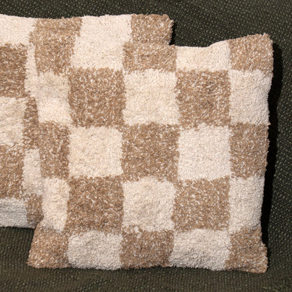 Brown Checkerboard Tufted Cushion