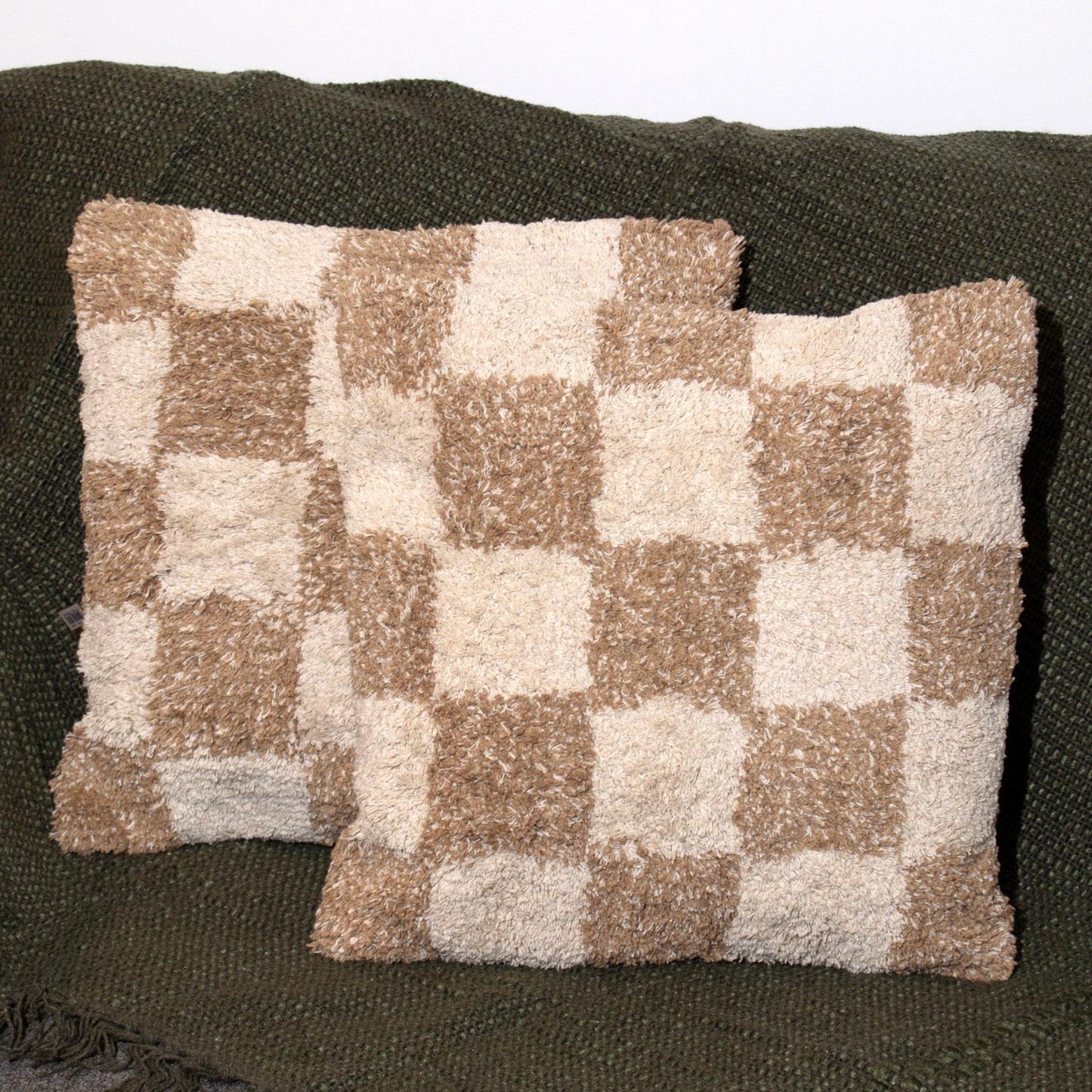 Brown Checkerboard Tufted Cushion