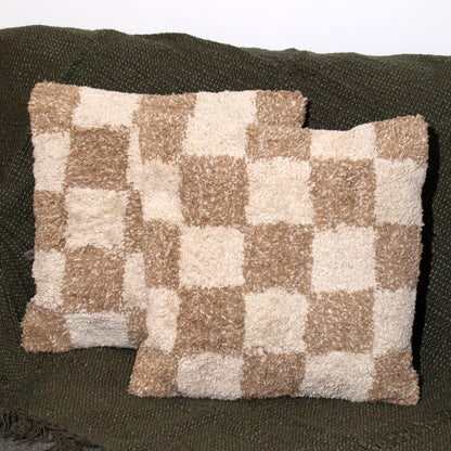 Brown Checkerboard Tufted Cushion