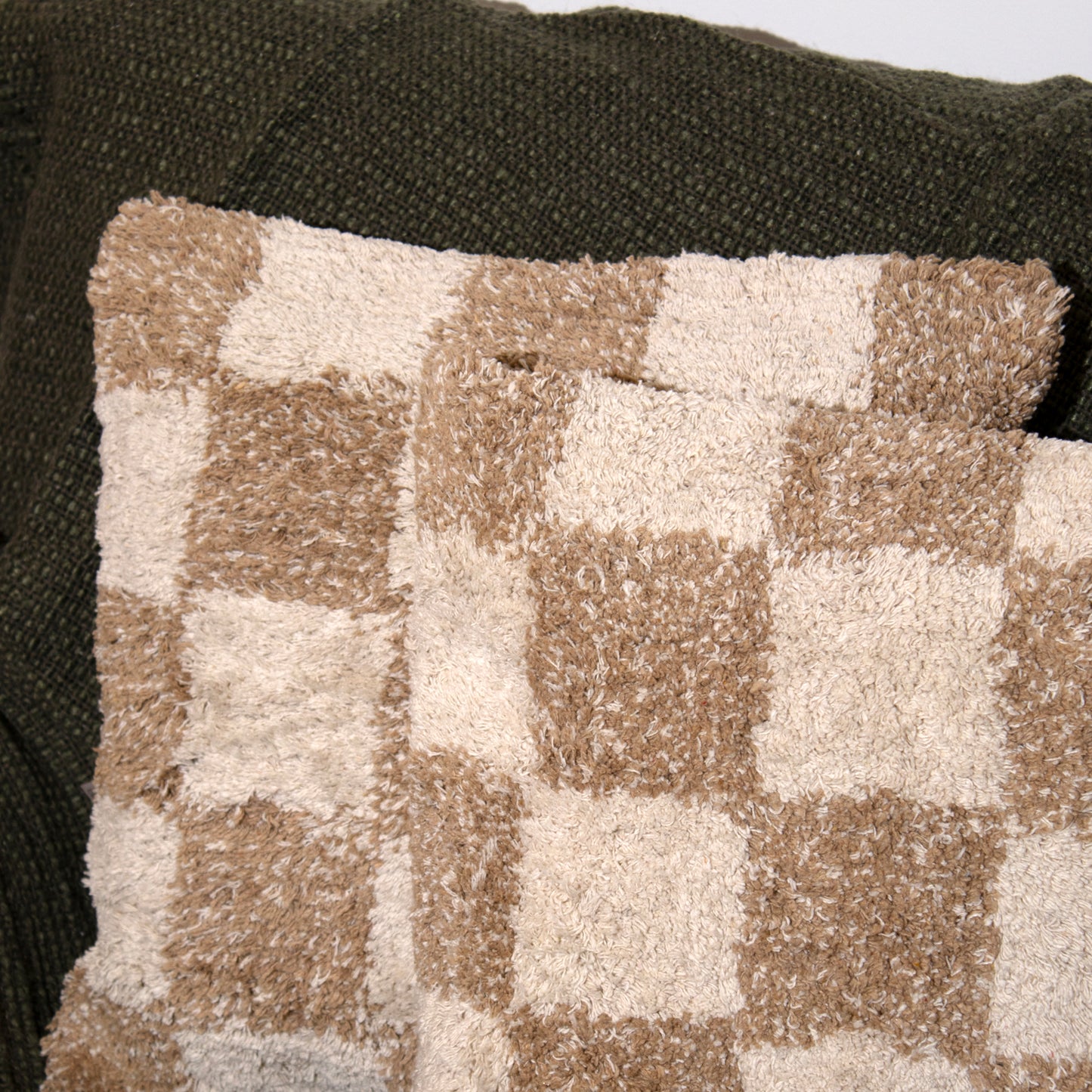 Brown Checkerboard Tufted Cushion