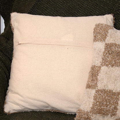 Brown Checkerboard Tufted Cushion