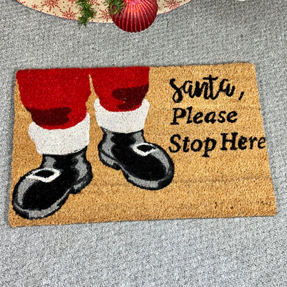 Santa Please Stop Here Coir Doormat