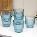 Set Of 6 Blue Ribbed Tumbler Glasses
