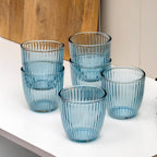 Set Of 6 Blue Ribbed Tumbler Glasses