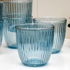 Set Of 6 Blue Ribbed Tumbler Glasses