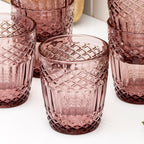 Set Of 6 Small Embossed Pink Glass Tumblers