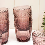 Set Of 6 Small Embossed Pink Glass Tumblers