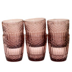 Set Of 6 Small Embossed Pink Glass Tumblers