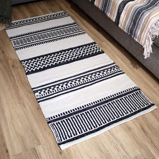 Monochrome Aztec Cotton Rug 70x140cm