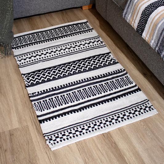 Monochrome Aztec Cotton Rug 60x90cm