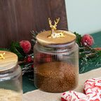 Gold Reindeer Top Ribbed Glass Storage Jar 1.1L