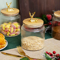 Gold Reindeer Top Ribbed Glass Storage Jar 1.1L