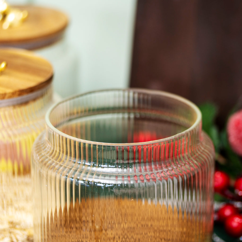 Gold Reindeer Top Ribbed Glass Storage Jar 1.1L