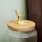 Gold Reindeer Top Ribbed Glass Storage Jar 1.6L