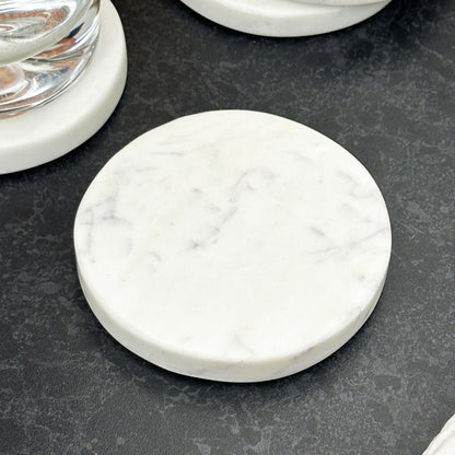 Set Of 4 Round White Marble Coasters