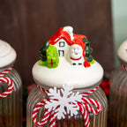 Set of 3 Christmas Glass Storage Jars With Festive Ceramic Lids - 1.2 L
