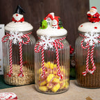 Set of 3 Christmas Glass Storage Jars With Festive Ceramic Lids - 1.2 L