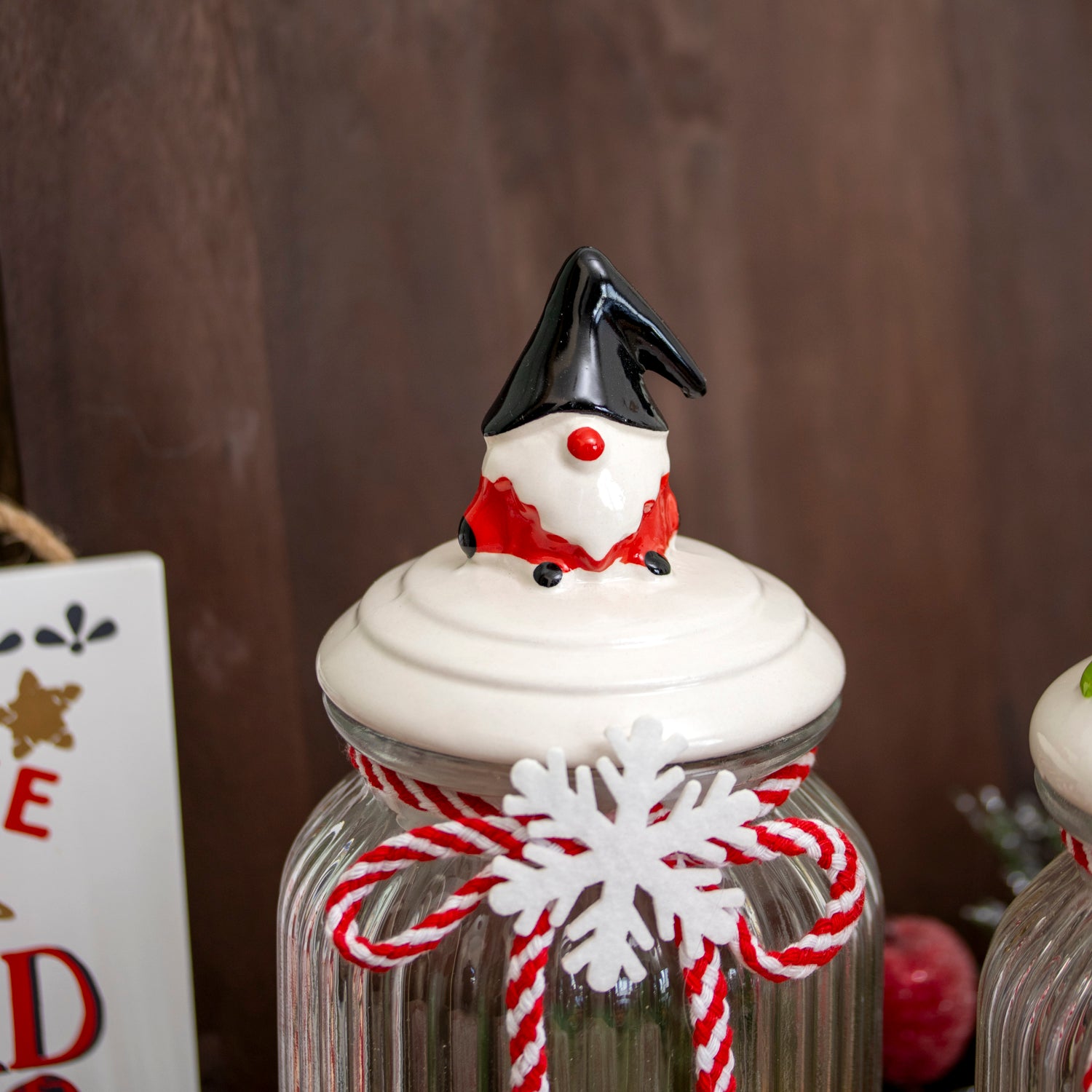 Set of 3 Christmas Glass Storage Jars With Festive Ceramic Lids - 1.2 L