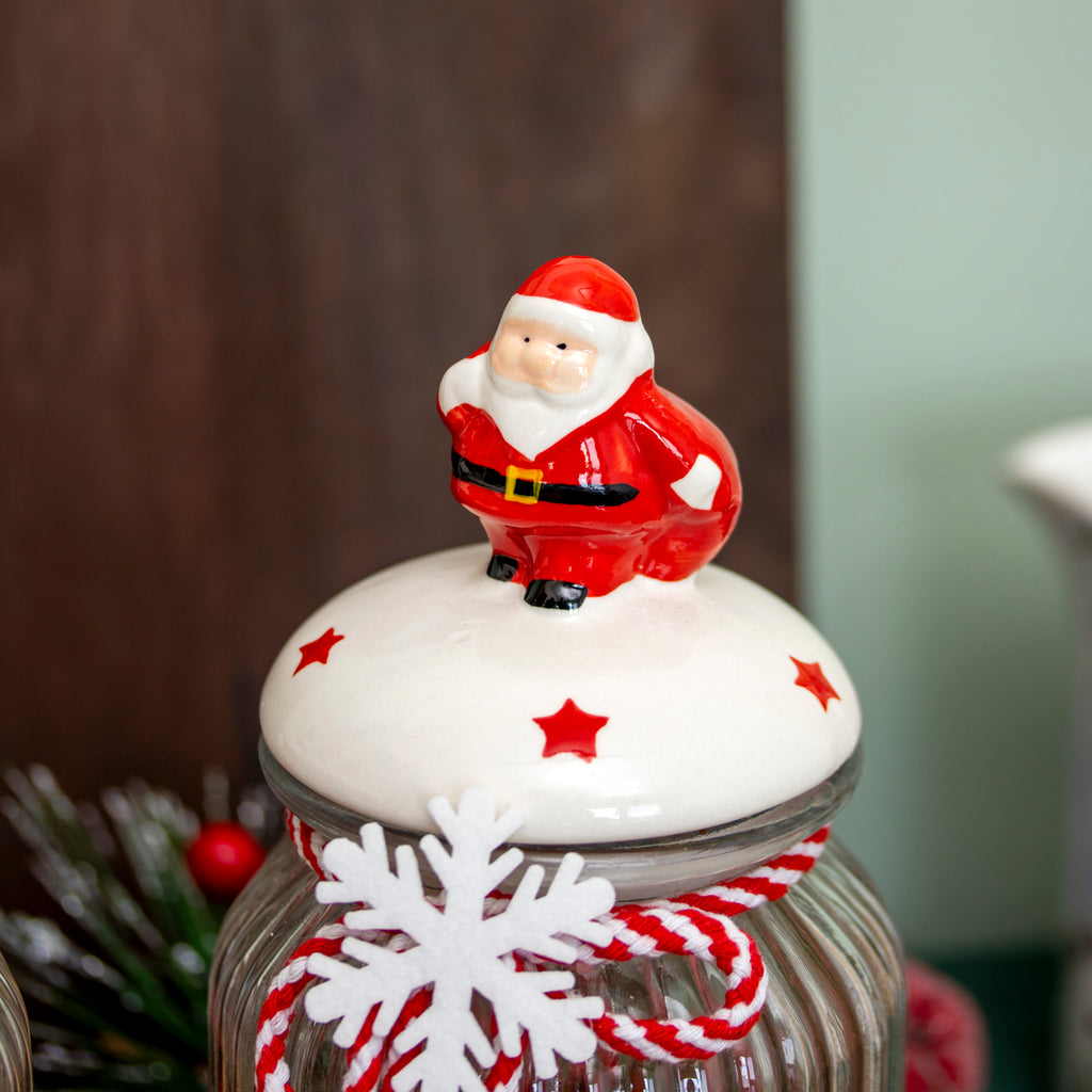 Set of 3 Christmas Glass Storage Jars With Festive Ceramic Lids - 1.2 L