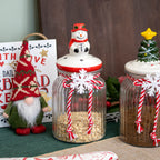 Set Of 3 Ceramic Christmas Lid Glass Storage Jars 0.9L