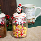 Set Of 3 Ceramic Christmas Lid Glass Storage Jars 0.9L