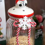 Set Of 3 Ceramic Christmas Lid Glass Storage Jars 0.9L