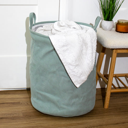 Light Blue Corduroy Laundry Basket