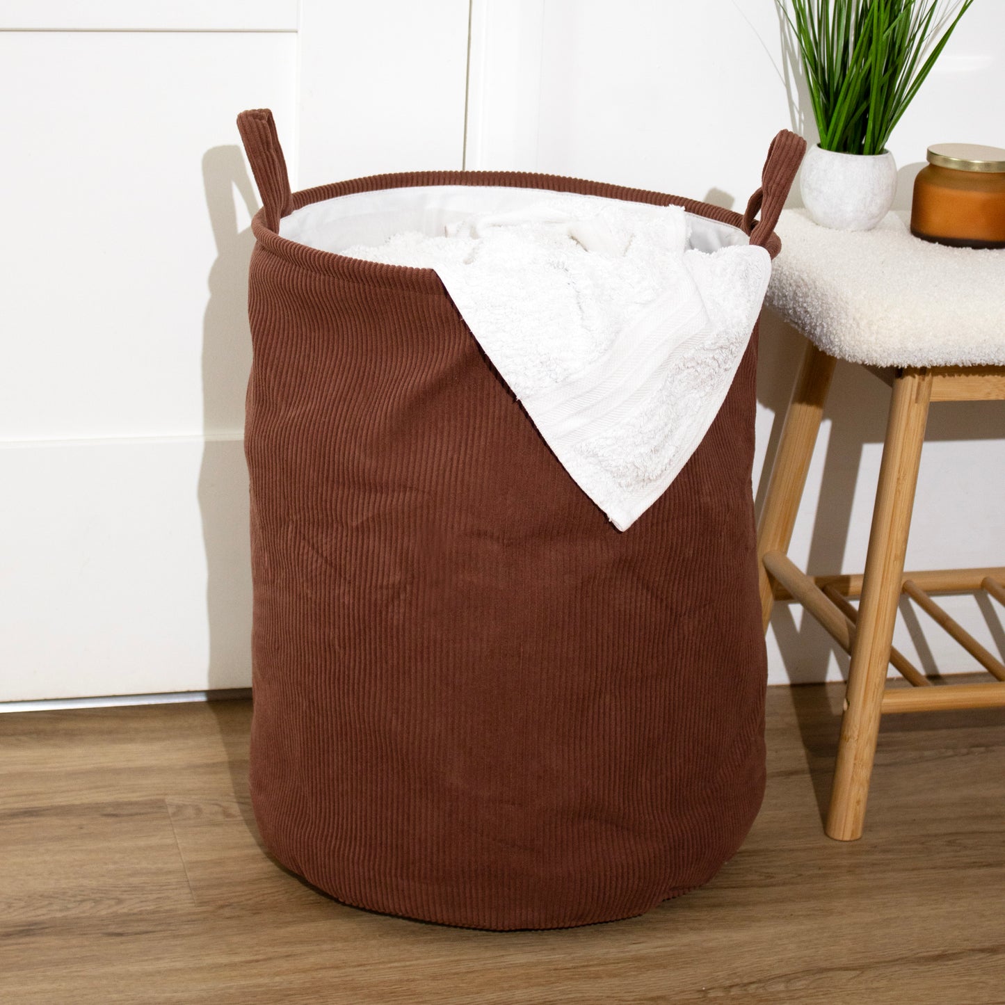 Chocolate Brown Corduroy Laundry Basket