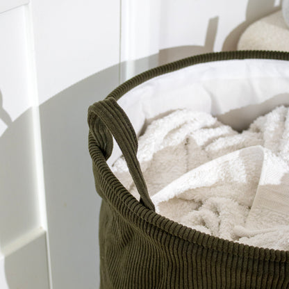 Forest Green Corduroy Laundry Basket