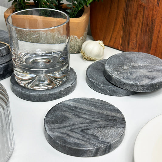 Set Of 4 Round Grey Marble Coasters