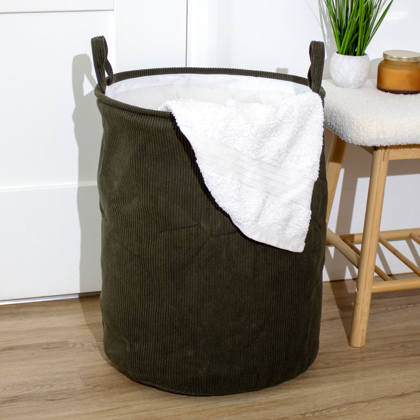 Forest Green Corduroy Laundry Basket