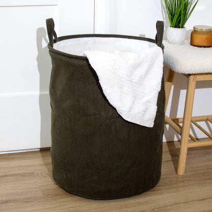 Forest Green Corduroy Laundry Basket