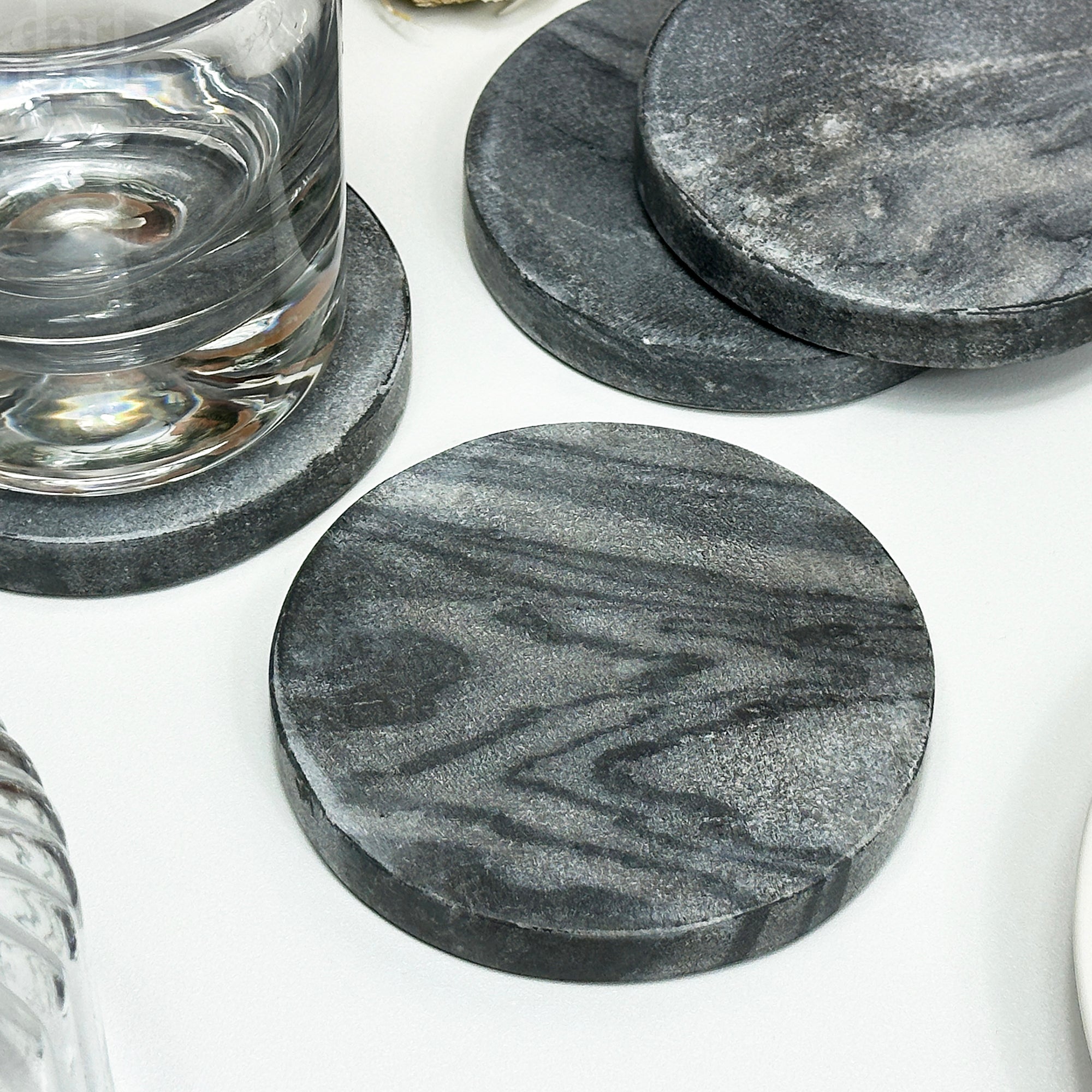 Set Of 4 Round Grey Marble Coasters