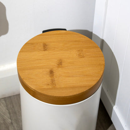 Cream 3 Litre Pedal Bathroom Bin With Bamboo Lid