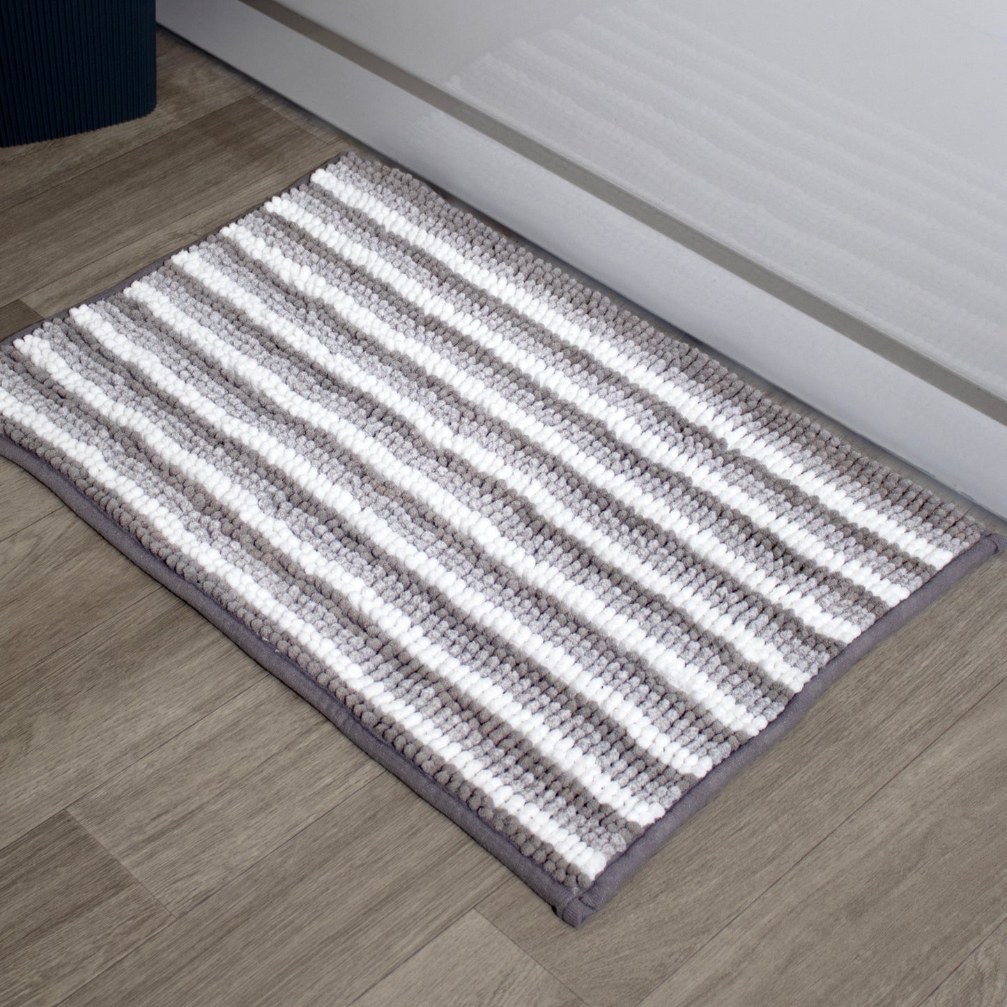 Grey Striped Super Soft Chenille Bath Mat