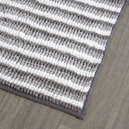 Grey Striped Super Soft Chenille Bath Mat